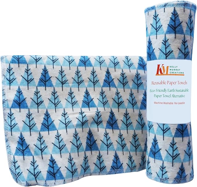 Pack of 10 Reusable Paper Towels | 10x10 Inch Cotton Towels | Kitchen Utensils Print | Eco Friendly, Washable, Quick Drying | Sustainable Cleaning Cloths | Fir Trees