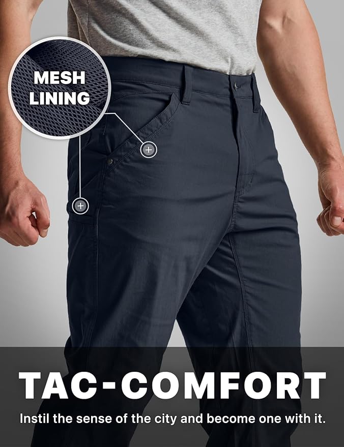 CQR Men's Vent Stretch Pants, Quick Dry Lightweight Casual Cargo Pants, Water Resistant Straight-Fit Utility Work Pants