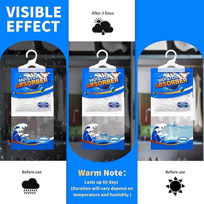 ZSZMFH 15 Pack Moisture Absorber Hanging Bags, Fragrance Free Humidity Packs, Hanging Closet Dehumidifier Bags, Moisture Absorber Packets-220g/pack.
