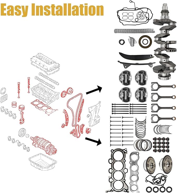 G4NC 2.0L Engine Rebuild Overhaul Kit w/Crankshaft, Timing Chain Kit, Head Gasket Set & Pistons Fits for Kia Sportage; for Hyundai Sonata Santa Fe Sport Replace# 23110-2E501 623V6-2EH00 23510-2E001