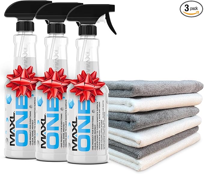 MAXLONE ™ Car Spray with Triphene® Technology, Quick Spray & Wipe All Purpose Waterless Detailer Clean, Shine, Protect Paint, Glass, Wheels, Trim Without Pre-Washing (3, 20oz w 6 Micro Fiber Cloth)