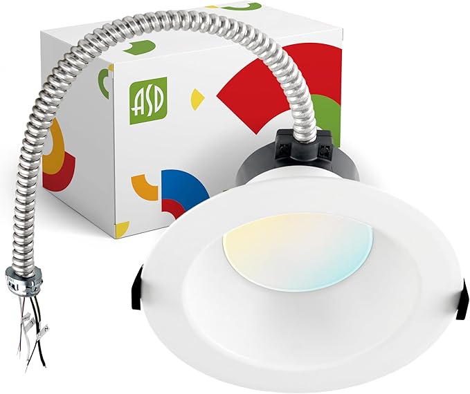 ASD Commercial LED Downlight 6 Inch, Round Power Adjustable Downlights 12/16/22/26/30W, Canless LED Recessed Lighting 120-277V, 5 CCT 2700K-5000K, Dimmable Ceiling Light Fixture, IC Rated, White, ETL