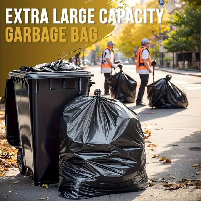 55-60 Gallon Trash Bags, 100 Count High Density Garbage Bags, Recycling Trash Can Liners, Sturdy & Tear-Resistant Large Black Plastic Bag for Kitchen Yard Outdoor Commercial Use, Lawn Leaf Waste Bags