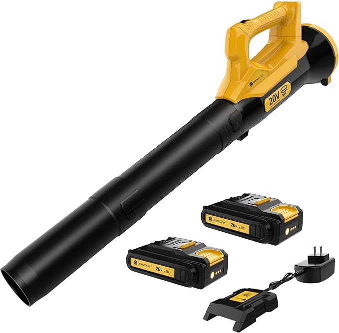 Orientools Leaf Blower Cordless, 20V Powerful Electric Cordless Leaf Blower 2×2.0 Ah Batteries & Charger, Variable Speed Trigger, Portable Lightweight Blowers for Lawn Care, Yard, UL 62133 Certified