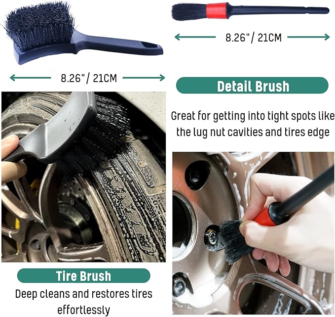 Wheel Brushes for Cleaning Wheels (4 Pro Pack)- 2X Soft Wheel Cleaning Woolies Brush, Detailing Brush and Stiff Tire Brush, Scratch Free Durable Car Wheel Rim Brush Kit for Car Rim and Tire Detailing