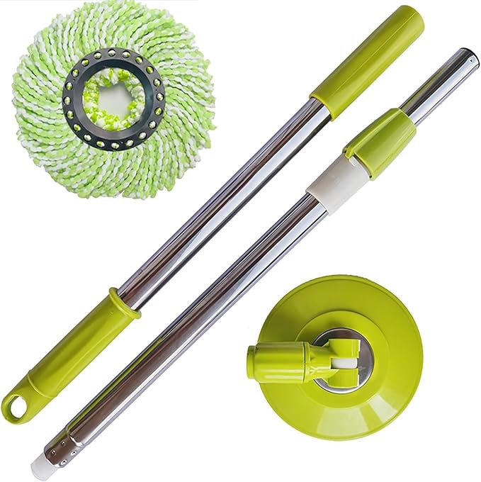 Spin Mop Replacement Mop Handle, 360 Degrees Rotating Telescopic Replacement Mop Stick with Robust Reinforced Plastic Disc for Spin Mop Bucket Cleaning System (Plastic,Green)