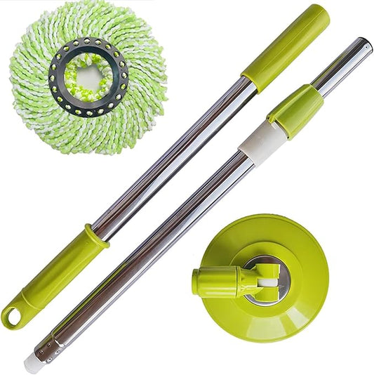 Spin Mop Replacement Mop Handle, 360 Degrees Rotating Telescopic Replacement Mop Stick with Robust Reinforced Plastic Disc for Spin Mop Bucket Cleaning System (Plastic,Green)