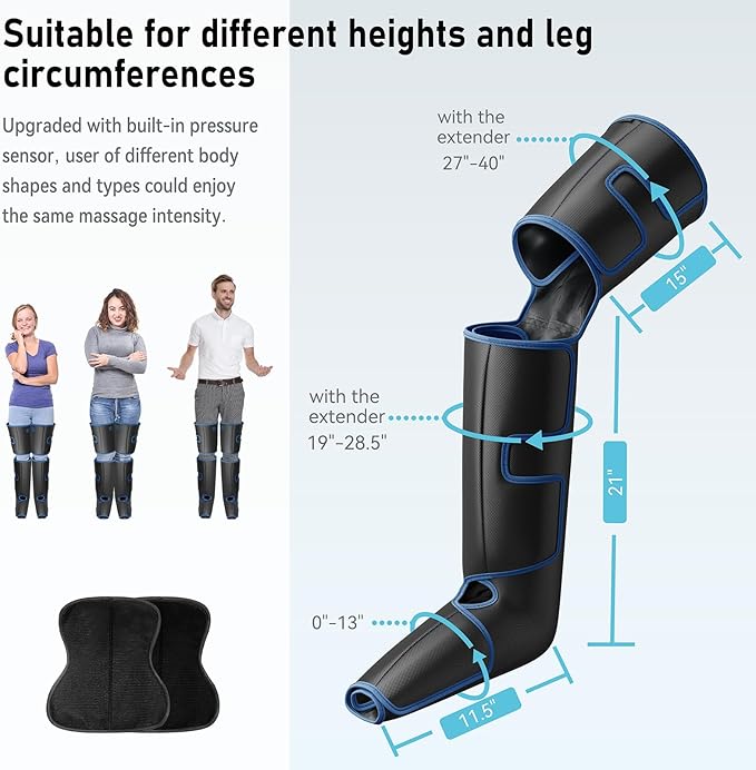 QUINEAR Leg Massager for Circulation and Pain Relief, Full Leg Compression Massager with Heat 2 Extender 3Heat 3Mode 3Intensity Sequential Compression Boots for Cramps Edema Swelling