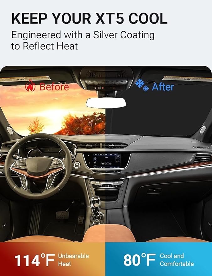 Proadsy 2025 Upgrade Windshield Sun Shade Custom Fit Cadillac XT5 2017-2025 4-Layer Foldable Front Sunshade Protector Sun Visor Blocks UV Rays Keep Car Cooler Accessories