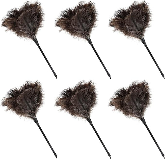 Natural Ostrich Feather Duster 14.9 inch Fluffy Mini Dusters with Plastic Handheld for Cleaning Car Keyboard Office 6 PCS