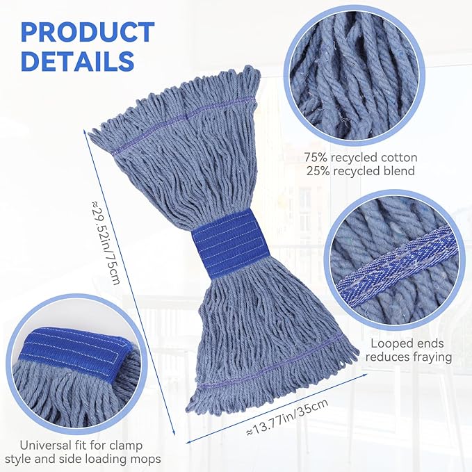 Commercial Heavy Duty Mop Heads Replacement for Rubbermaid: 6 Packs Industrial Wet Mop Head for Floor Cleaning - Cotton Commercial Products Wet Refills