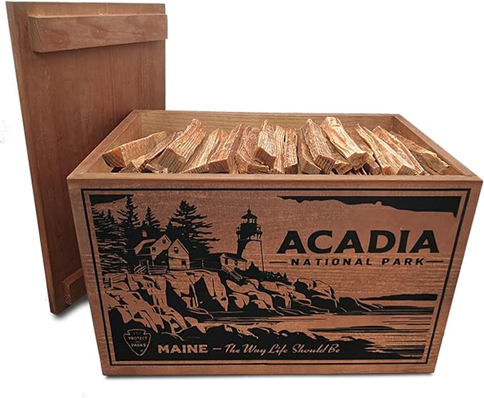 Better Wood Products Limited Edition Protect The Parks Series All Natural Fatwood Fire Starter Sticks, 13 Pound Wooden Crate, Acadia Box