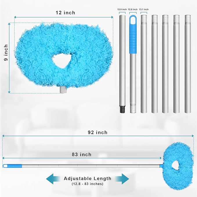 Storystore Ceiling Fan Cleaner Duster with Extension Pole, Adjustable from 13 to 84 Inches, Removable Fan Blade Cleaner (Blue-7FT)