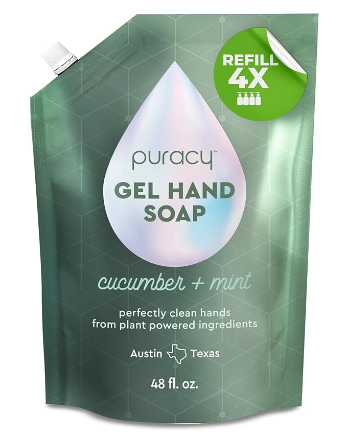 Puracy Organic Hand Soap, For the Professional Hand Washers We've All Become, Moisturizing Natural Gel Hand Wash Soap, Liquid Hand Soap Refills for Soft Skin (48 fl.oz, Cucumber & Mint) Refill