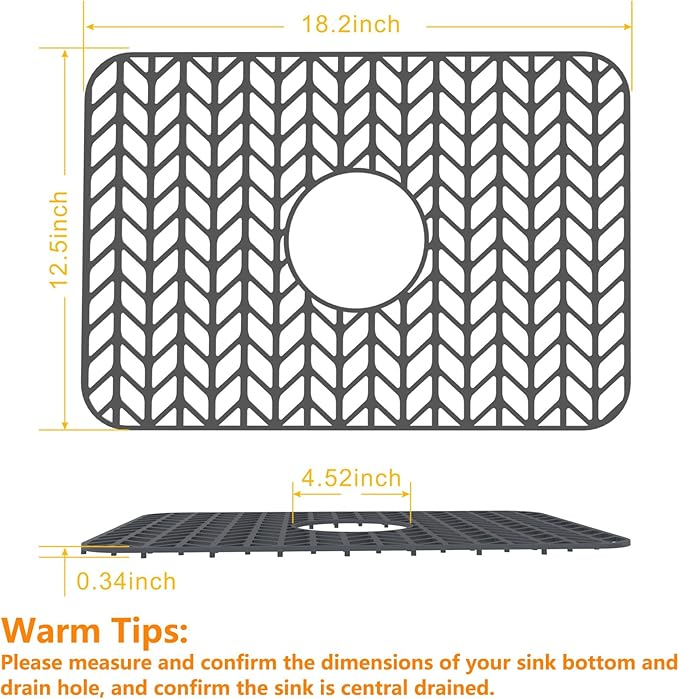 Sink Protectors for Kitchen Sink 12"13"16"18"19"24"26"28"29"30",Silicone kitchen sink mats protector for bottom of farmhouse sink(18.2"x12.5" Gray)