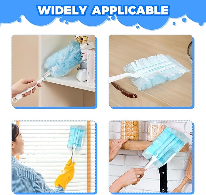 3PCS Duster Refills Folding Handles Set Compatible with Swiffer Dusters,Disposable Static Dust Removal Brush Handle for Dusting Electronics,Furniture,Blinds,Ceiling Fans (3, White)