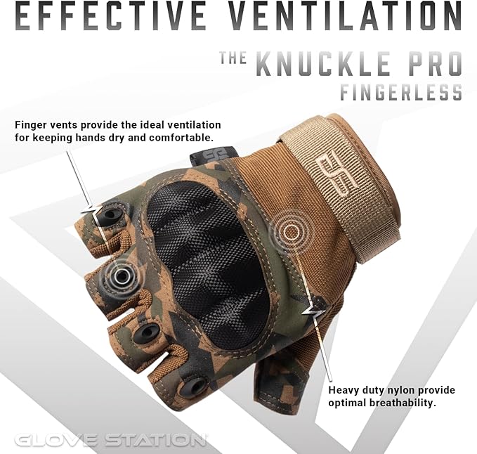 Glove Station- Fingerless Knuckle Tactical Gloves for Men - Motorcycle Gloves for Tactical Shooting, Airsoft, Hunting, Police Work and Hiking