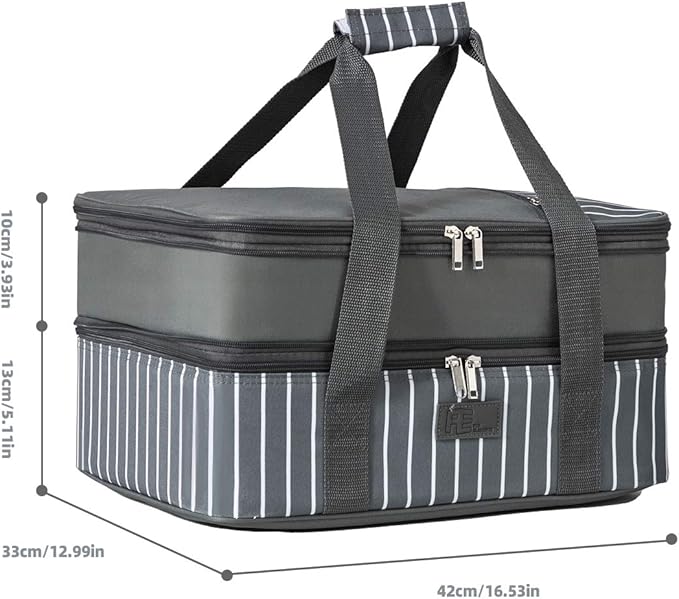 Fun Elements Casserole Carrier, Expandable Insulated Casserole Carriers for Hot or Cold Food, Lasagna Lugger for Parties, Fits 9" x 13" Baking Dish, Grey
