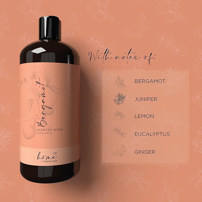 Home by Forever New - Scented Liquid Laundry Detergent, Bergamot, 16 Fl Oz – Perfect for Washing Towels, Bed Linens, Clothing, and More