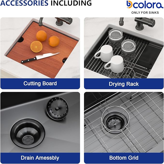 Dcolora 17 Inch Black Kitchen Sink Undermount Wet Bar Sink Workstation Spuare16 Gauge Stainless Steel Small Prep Sinks Single Bowl 17’x17", DC-U1112