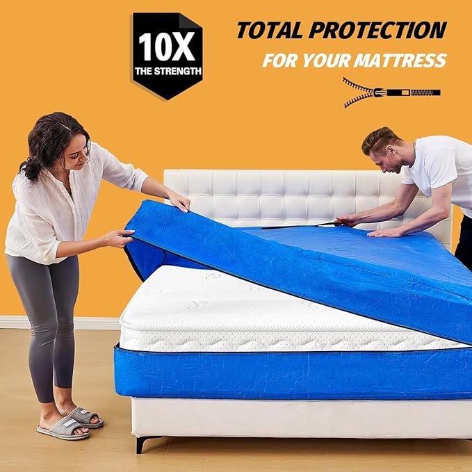 Mattress Bags for Moving, BETU Mattress Protector Waterproof Mattress Cover Twin XL Size Storage Bags with 8 Heavy-Duty Handles and Zipper for College Bed Extra Thick Large(2 Pack:82"x42"x15" Blue)