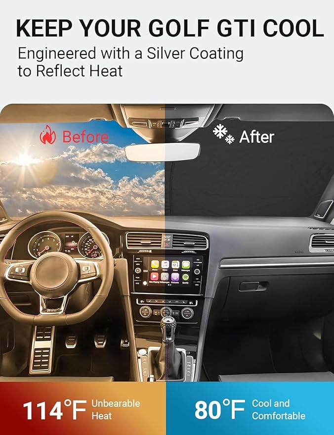 Proadsy Windshield Sun Shade for Volkswagen Golf GTI 2015-2021 4-Layer Foldable Front Sunshade Protector Sun Visor Blocks UV Rays Keep Car Cooler
