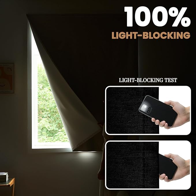 100% Blackout French Door Curtain,Adhesive, No Drilling Required,Small Curtains Designed for Installation On Doors (Black - W25 × L72 in)