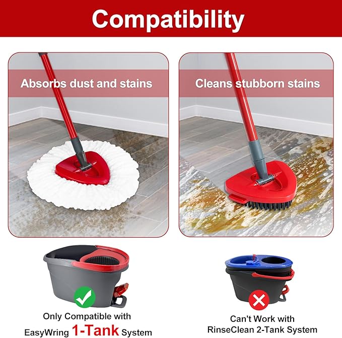 Mop Handle Replacement for Ocedar, 4 Section 30" to 58" Extendable Length Mop Stick for Ocedar Spin Mops Refills and Brooms Floor Cleaning, Include Base and Scrub Brush