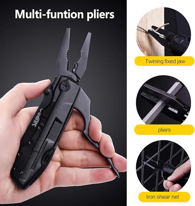 Multitool Pocket Knife for Men, Tactical Folding Multi Tool, Christmas Stocking Stuffers Gifts Idea, Multipurpose Utility Plier for Camping, Survival, Hiking