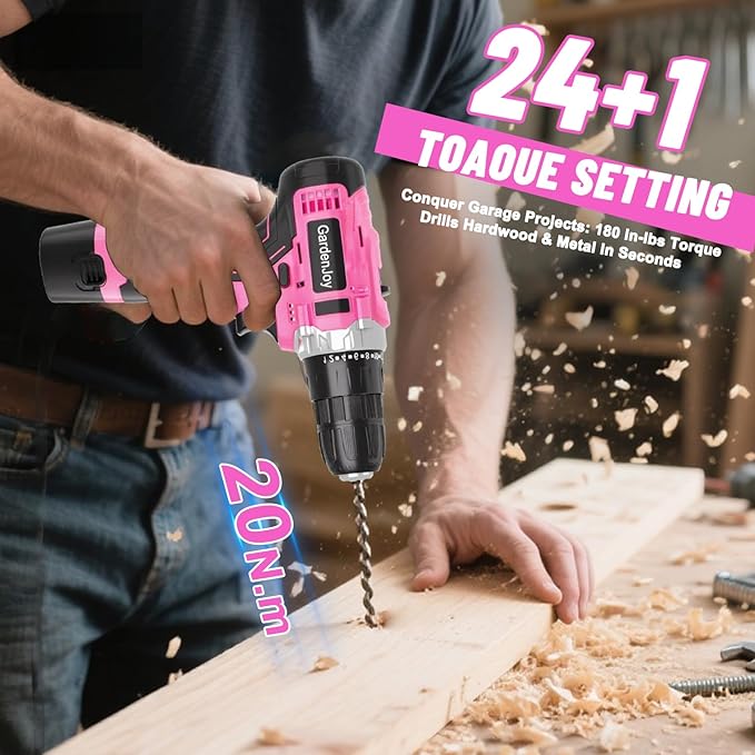 12V Cordless Electric Drill Driver Set, Powerful Lightweight Portable Rechargeable Screwdriver 42pcs Accessories,2-Speed, 24+1 Position for Wood/Wall Drilling & Screw Driving, Home DIY Tool woman man