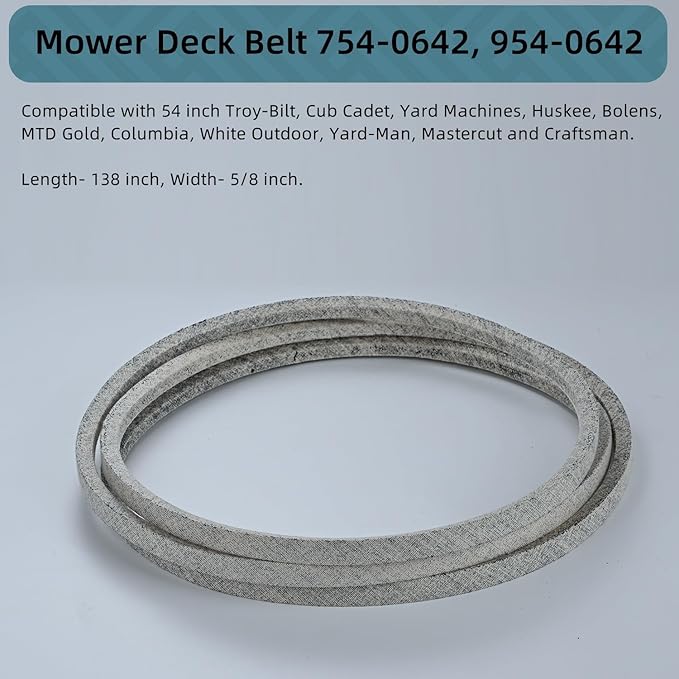 5/8 x 138'' Mower Deck Belt Replace for Cub Cadet Troy-Bilt 954-0642 MTD 754-0642 954-0642 Toro 112-0933 Riding Mower Kevlar Lawn Mower Belt (754-0642)
