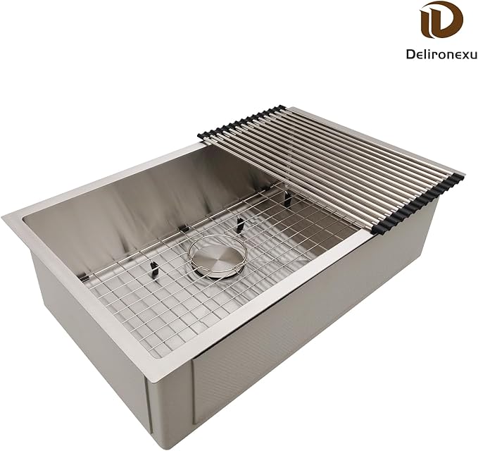 30 Inch Undermount Kitchen Sink - Delironexu 16G Stainless Steel Undermount Sink, 30''x18'' Deep Single Bowl Kitchen Sinks with 4 Accessories