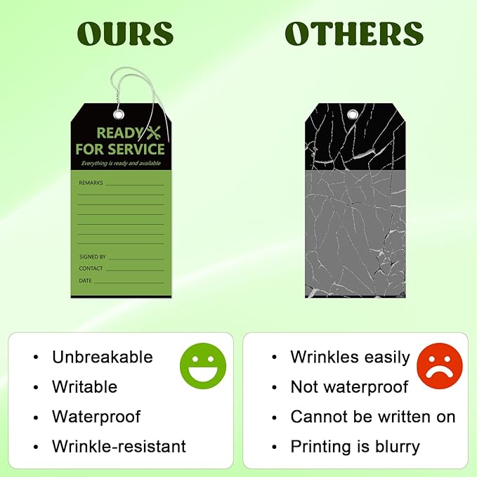 50PCS Ready for Service Tags 3" x 5 3/4" Service Repair Tags with Wire Service Tags for Equipment Black and Green Service Tags for Required Examination Production Status Notice Tags Cardstock