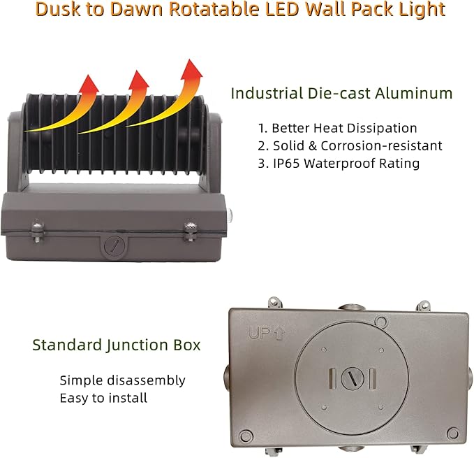 Rotatable LED Wall Pack Light with Dusk to Dawn Photocell, 80W 11200LM 400-600W HPS/HID Equiv., 5000K Daylight ETL Commercial Outdoor Security Lighting for Warehouse, Entrance, Parking, Garage