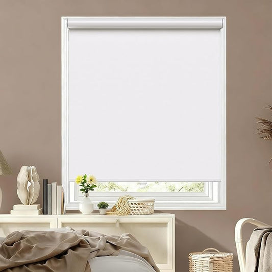 Cordless Roller Shades Blackout Blinds for Windows Room Darkening Rolled Up Shades with Spring System, UV Protection Window Shades Door Blinds for Home and Office (White, 36" W x 72" H)