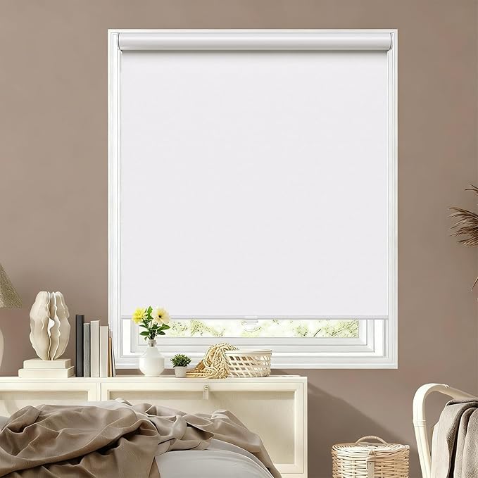 Cordless Roller Shades Blackout Blinds for Windows Room Darkening Rolled Up Shades with Spring System, UV Protection Window Shades Door Blinds for Home and Office (White, 31" W x 72" H)