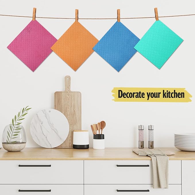 Swedish Dishcloths - 10 Pack Reusable Kitchen Dishcloths - Ultra Absorbent Dish Towels for Washing Dishes - Cellulose Sponge Cloth Cleaning Cloths - Green