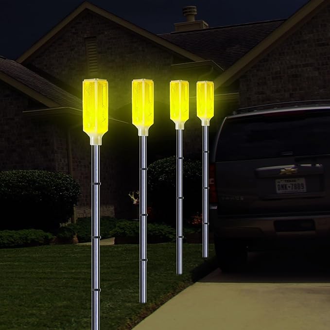 Macarrie 6 Pcs Solar Powered Driveway Markers Reflector Lights Landscape Driveway Reflectors on Poles for Snow Road Outdoor Yard(37 Inch,Yellow)
