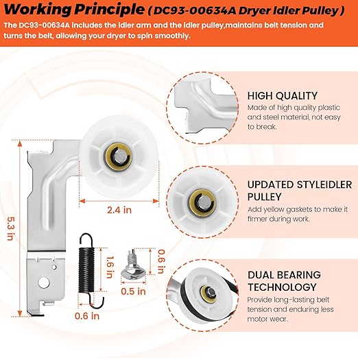 2025 Upgraded Dryer Repair Kit by Beaquicy Replacement for Samsung Dryer Includes DC97-16782A Samsung Dryer Roller, 6602-001655/5ph2337 Dryer Belt, DC93-00634A Idler Pulley and DC61-01215B Spring