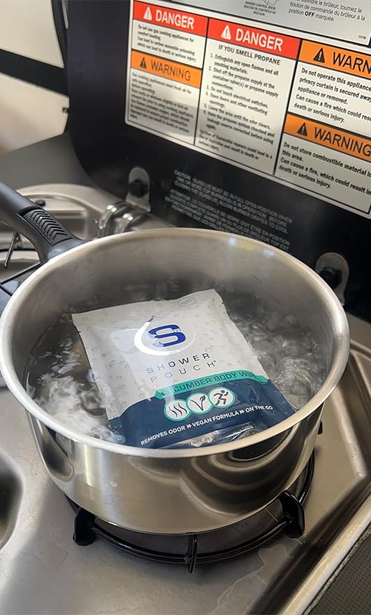 Shower Pouch XL (2' x 1') Bathing Body Wipes for Adults – Aloe-Infused Heatable & Reusable Bath Wipes for Camping, Travel, Outdoor – (10 Pack) Unscented