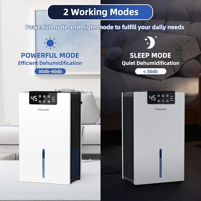 Dehumidifier, Dehumidifiers for Home(1000sq.ft), 98 OZ Water Tank, Dehumidifier Washable Air Filter, Dehumidifiers for Basement Bedroom Bathroom, Auto Shut Off, Timer Setting, 7 Colors Light, White