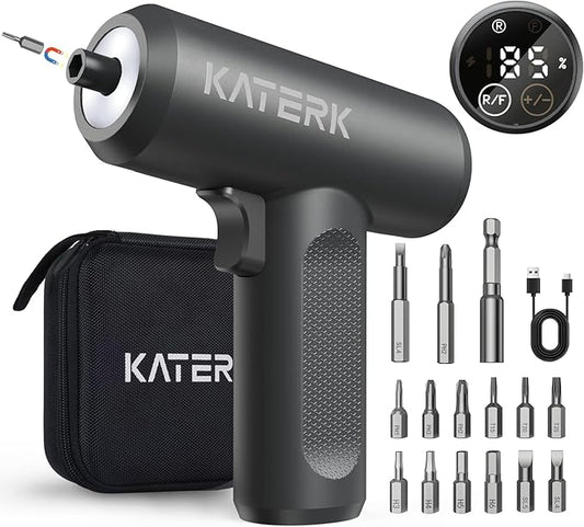 Electric Screwdriver Set - 4V Cordless Screwdriver Rechargeable 2500mAh - 5 Torque Settings Power Screwdriver 250RPM 5N·m Max - Tools for Furniture Electrical Repairs - LED, 15 S2 Metal Bit, 1/4" Hex