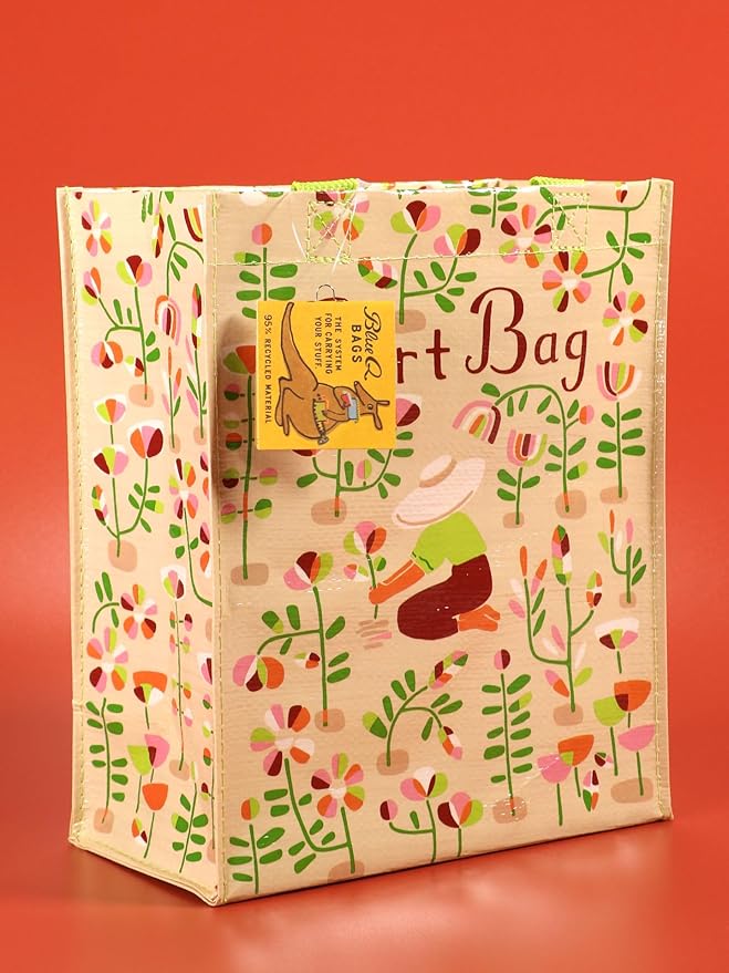 Blue Q Handy Tote, Dirt Bag. Reusable lunch sack, little gift bag for gardeners or plant lovers, easy-to-wipe-clean, 95% recycled material, 10" h x 8.5" w x 4.5" d