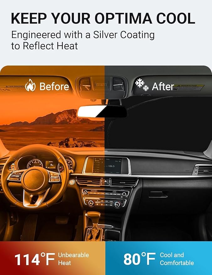 Proadsy Windshield Sun Shade for Kia Optima 2016-2024 2025 4-Layer Foldable Front Sunshade Protector Sun Visor Blocks UV Rays Keep Car Cooler