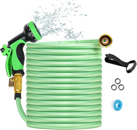 Non-Expandable Garden Hose 50 ft, Flexible Water Hose with 10 Function Nozzles, Leak-Proof Design High-Density Fabric&Shut-Off Valve, Hose Straps Garden Hose Pipe for Car Wash, Yard, Camper, Lawn
