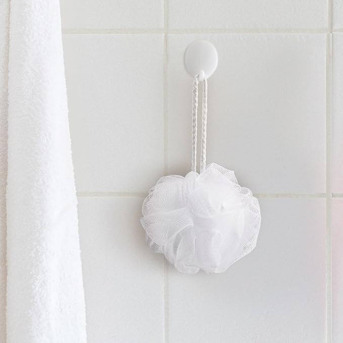 12 Pcs Travel Size Loofah Individually Wrapped, Small Shower Puff Bath Sponge Pouf Ball Bulk Mesh Bath Puff Mini Loofah Sponge with Case Bulk for Shower Care (25g,White)