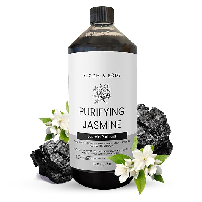 Bloom & Bōde Luxury Liquid Hand Soap - Natural Scented Hand Wash - Gentle Hand Soap with Essential Oils, Activated Charcoal & Aloe Vera - Moisturizing Handwash Refill, Purifying Jasmine Scent, 33.8oz