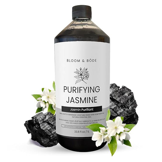 Bloom & Bōde Luxury Liquid Hand Soap - Natural Scented Hand Wash - Gentle Hand Soap with Essential Oils, Activated Charcoal & Aloe Vera - Moisturizing Handwash Refill, Purifying Jasmine Scent, 33.8oz