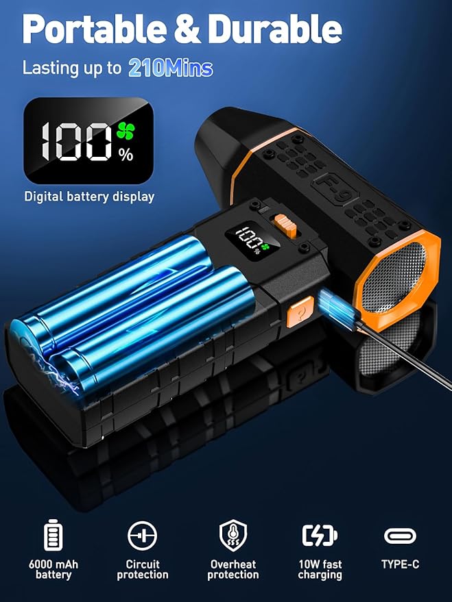 Compressed Air Duster 130000RPM Electric Duster with LED Light, 100 Gear Adjustable Rechargeable Cordless Air Blower Cleaning Tool for Keyboard,Electronic Devices,Car, Christmas Gifts for Men (Orange)