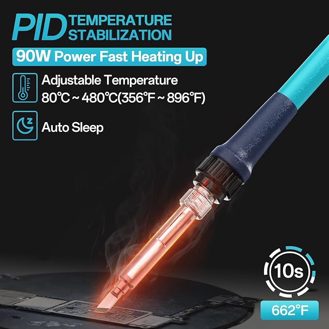 90W Soldering Station Kit, Electronic Rework Soldering Station with 3 Memory Channels,DIY Solder Kit,356℉～896℉,°C/°F Conversion,Sleep Mode, 5 Iron Tips,Solder Sucker,Soldering Wire,Tweezers